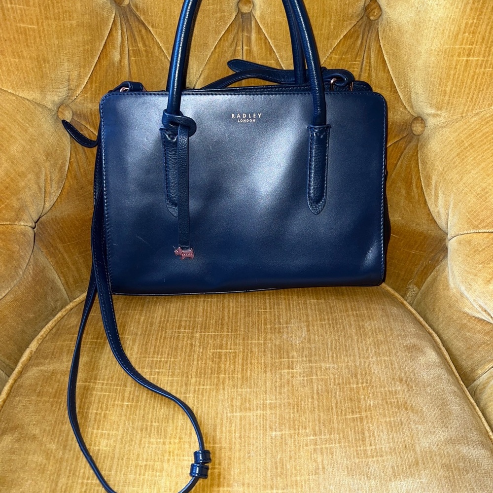 Radley London Liverpool Street Medium Zip-Top Multiway Bag Navy with Rose Gold